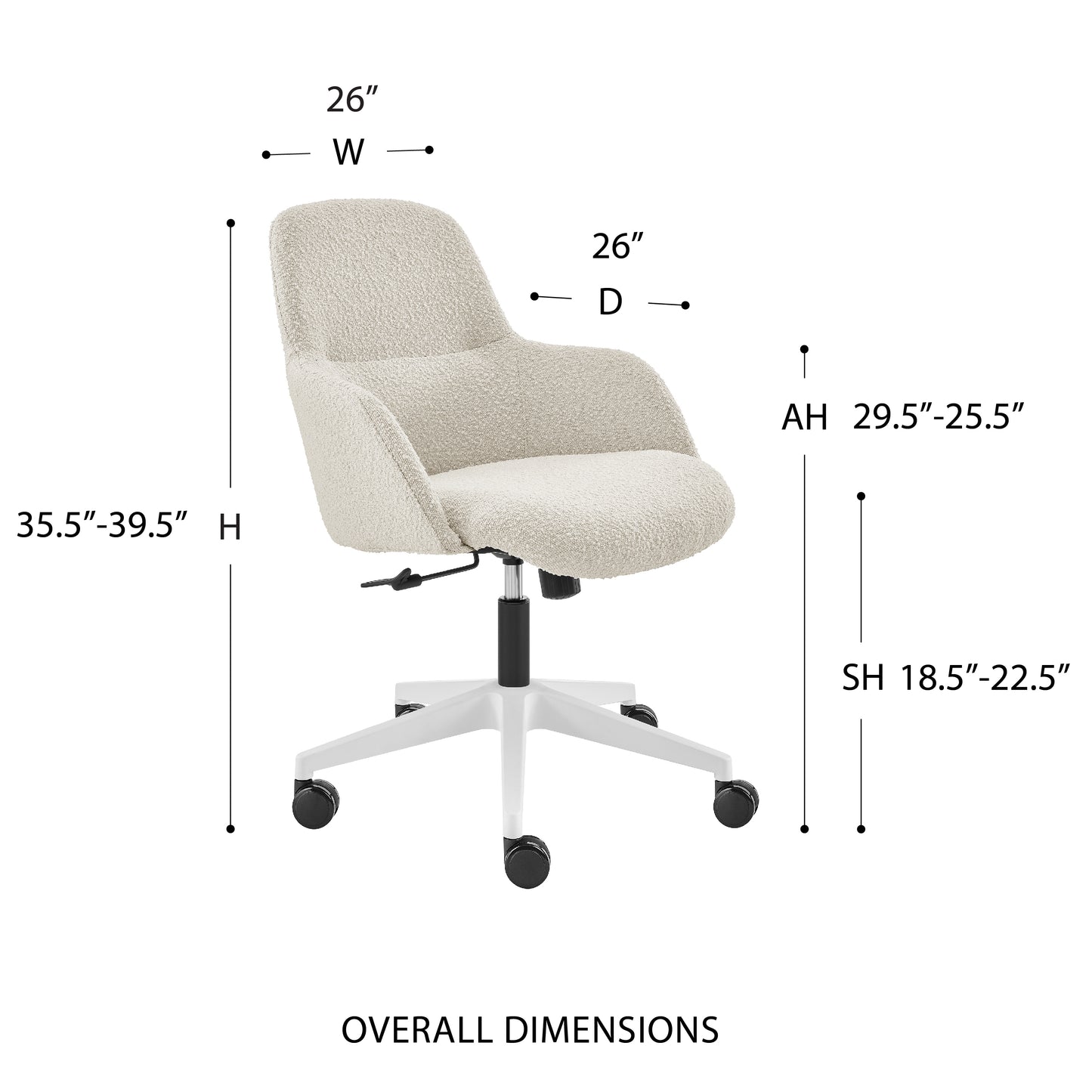 Mia Office Chair in Ivory Fabric with White Base