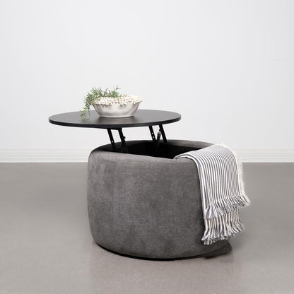 Tesoro Round Upholstered Lift Top Storage Ottoman Grey