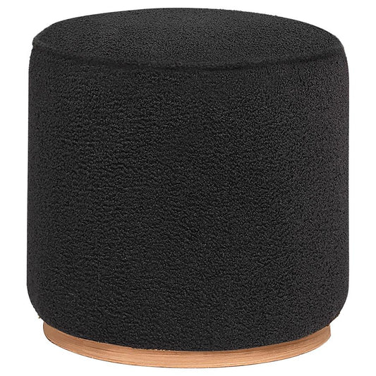 Zena Faux Sheepskin Upholstered Round Ottoman – Black for a Luxurious and Modern Accent Piece