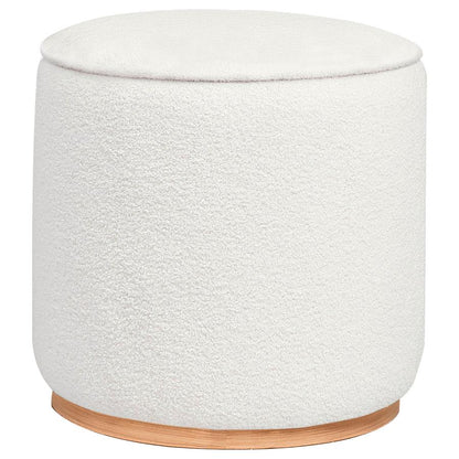 Zena Faux Sheepskin Upholstered Round Ottoman Ivory