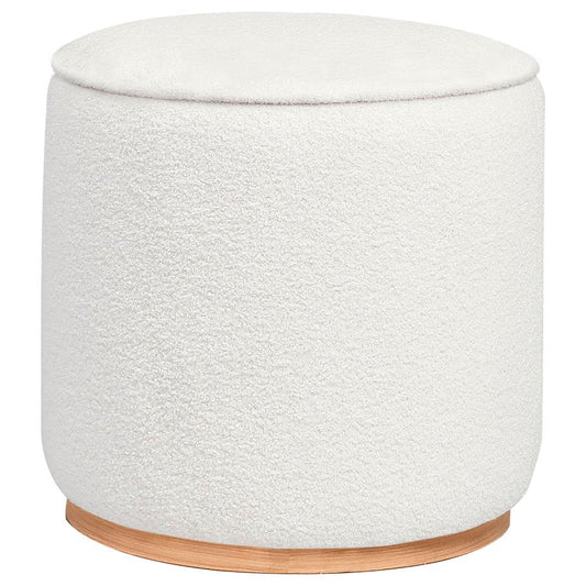 Zena Faux Sheepskin Upholstered Round Ottoman – Ivory for a Soft and Elegant Touch to Your Space