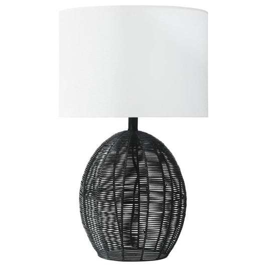 Indio Drum Shade Handwoven Rattan Table Lamp in Black – Boho Coastal Accent Lighting
