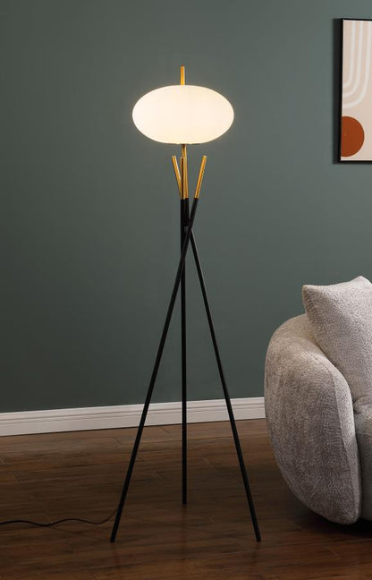 Layton White Orb Shade Tripod Floor Lamp in Black – Sleek Modern Lighting Statement