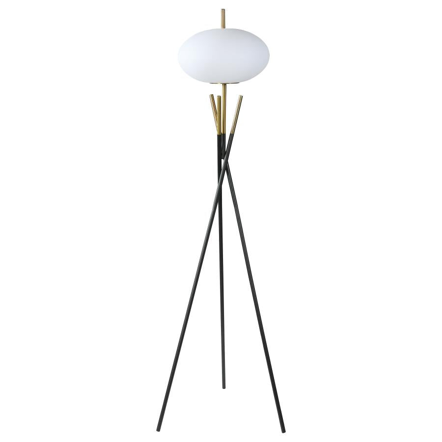 Layton White Orb Shade Tripod Floor Lamp in Black – Sleek Modern Lighting Statement