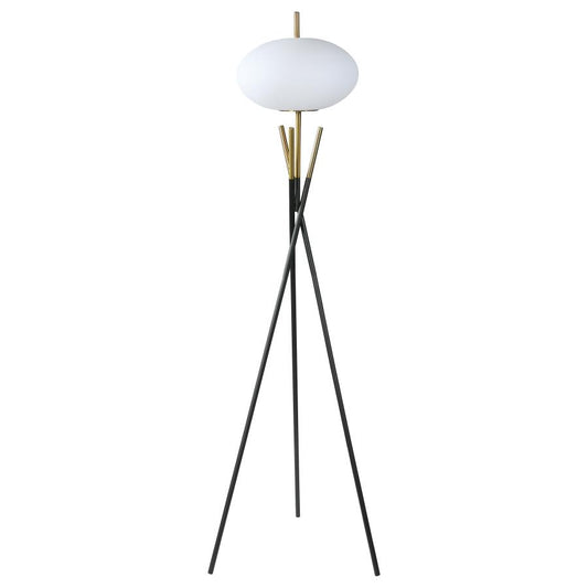Layton White Orb Shade Tripod Floor Lamp in Black – Sleek Modern Lighting Statement