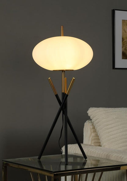 Layton White Orb Shade Tripod Table Lamp in Black – Modern Minimalist Lighting Accent