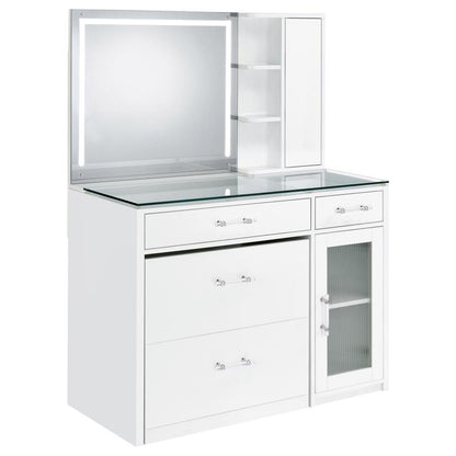 Flora 2-Drawer Vanity Set with LED Mirror in Black High Gloss – Modern Glam Makeup Station