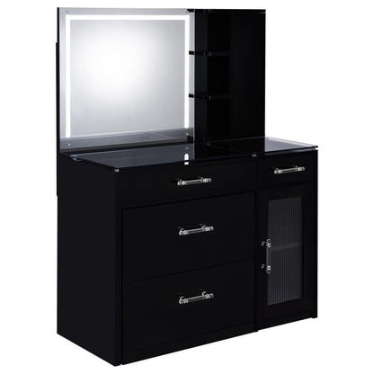 Flora 2-Drawer Vanity Set with LED Mirror in Black High Gloss – Modern Glam Makeup Station