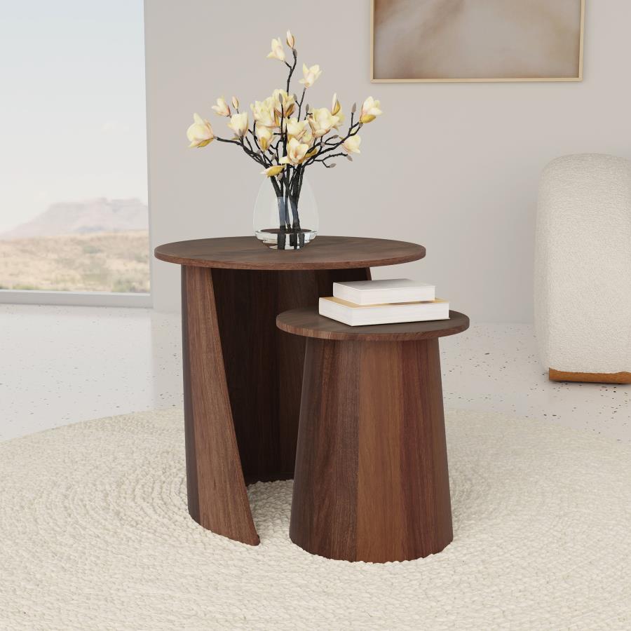 Yency 2-Piece Round Mango Wood Nesting Table Set in Dark Brown – Stylish & Space-Saving