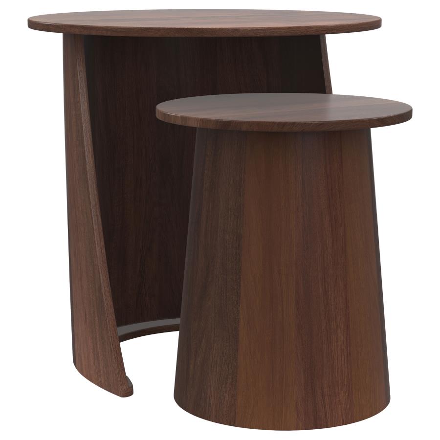 Yency 2-Piece Round Mango Wood Nesting Table Set in Dark Brown – Stylish & Space-Saving