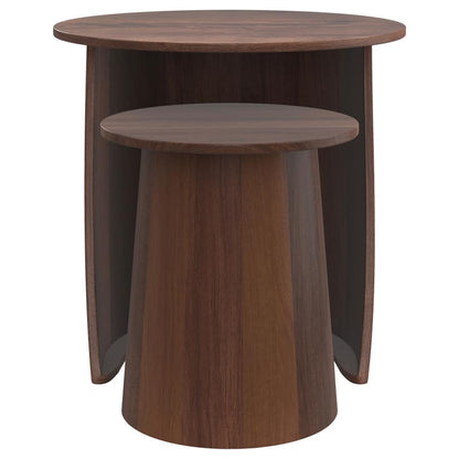 Yency 2-Piece Round Mango Wood Nesting Table Set in Dark Brown – Stylish & Space-Saving