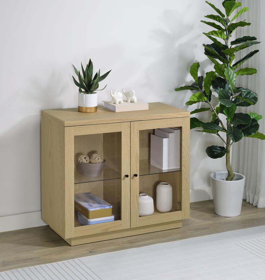 Tilbury 2-Door Light Oak Glass Front Display Cabinet - Modern Accent Storage