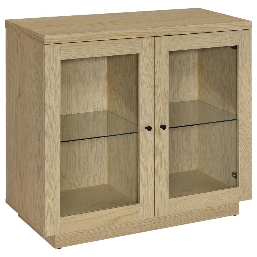 Tilbury 2-Door Light Oak Glass Front Display Cabinet - Modern Accent Storage