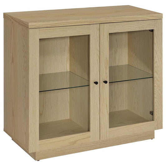 Tilbury 2-Door Light Oak Glass Front Display Cabinet - Modern Accent Storage