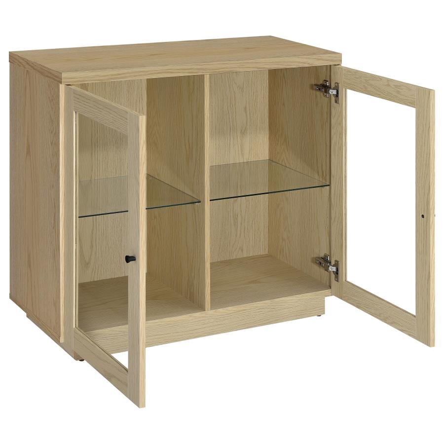 Tilbury 2-Door Light Oak Glass Front Display Cabinet - Modern Accent Storage