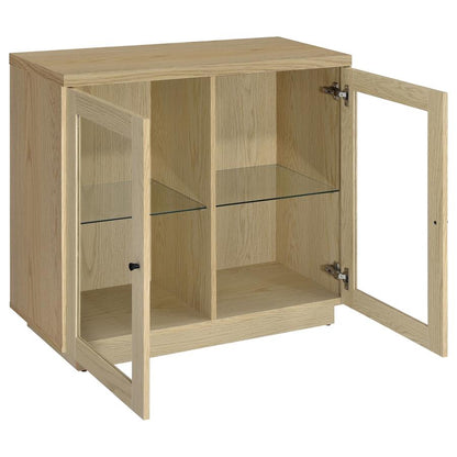 Tilbury 2-Door Light Oak Glass Front Display Cabinet - Modern Accent Storage