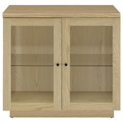 Tilbury 2-Door Light Oak Glass Front Display Cabinet - Modern Accent Storage