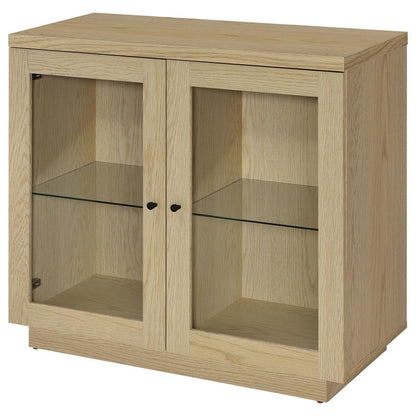 Tilbury 2-Door Light Oak Glass Front Display Cabinet - Modern Accent Storage