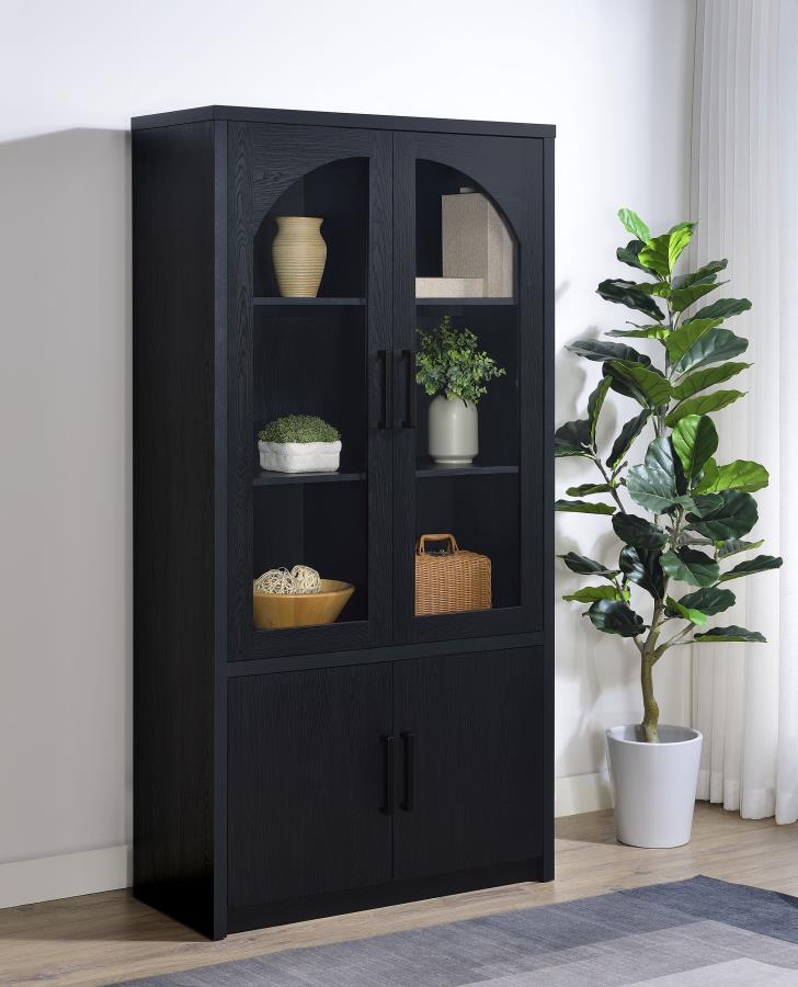 Riva 4-Door Tall Black Display Cabinet with LED Lighting - Modern Accent Storage