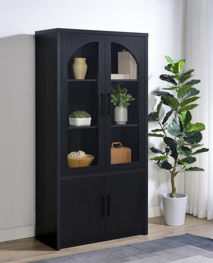 Riva 4-Door Tall Black Display Cabinet with LED Lighting - Modern Accent Storage