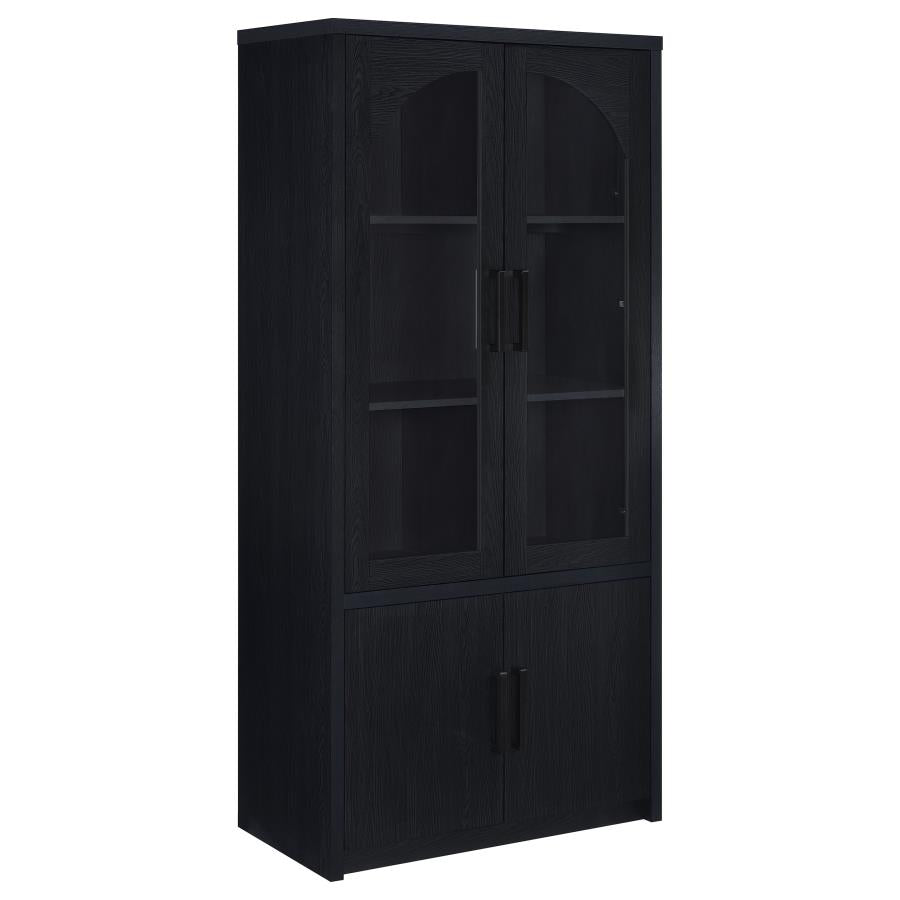 Riva 4-Door Tall Black Display Cabinet with LED Lighting - Modern Accent Storage