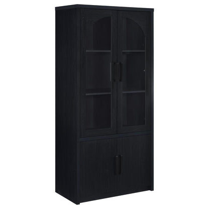 Riva 4-Door Tall Black Display Cabinet with LED Lighting - Modern Accent Storage