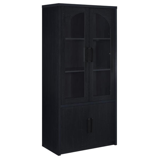 Riva 4-Door Tall Black Display Cabinet with LED Lighting - Modern Accent Storage
