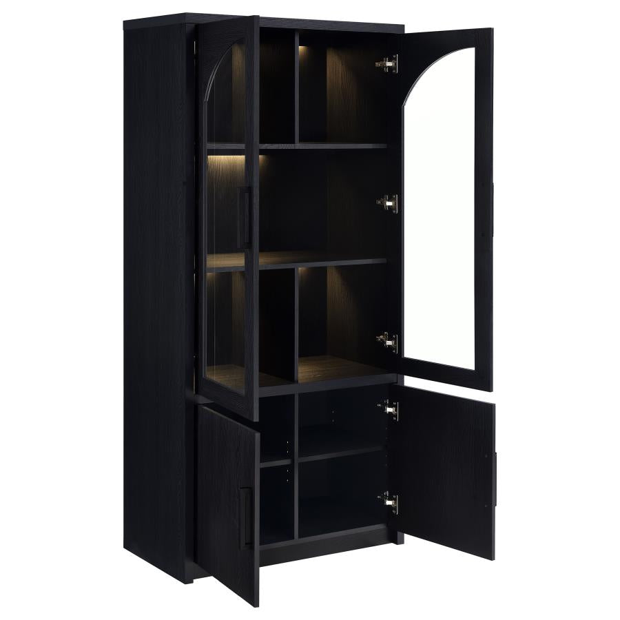 Riva 4-Door Tall Black Display Cabinet with LED Lighting - Modern Accent Storage
