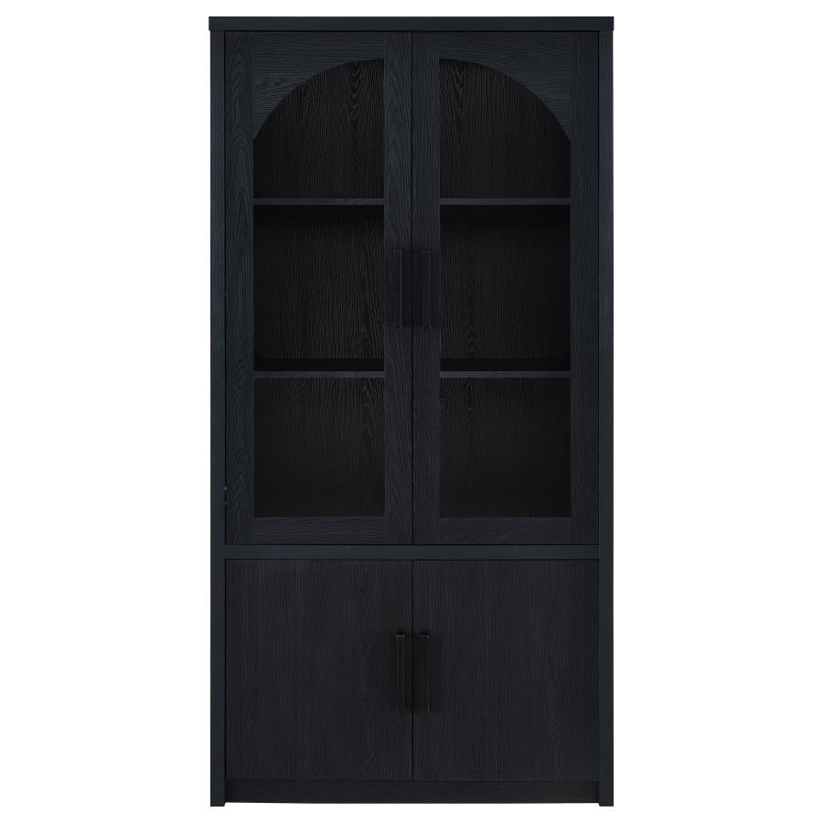Riva 4-Door Tall Black Display Cabinet with LED Lighting - Modern Accent Storage