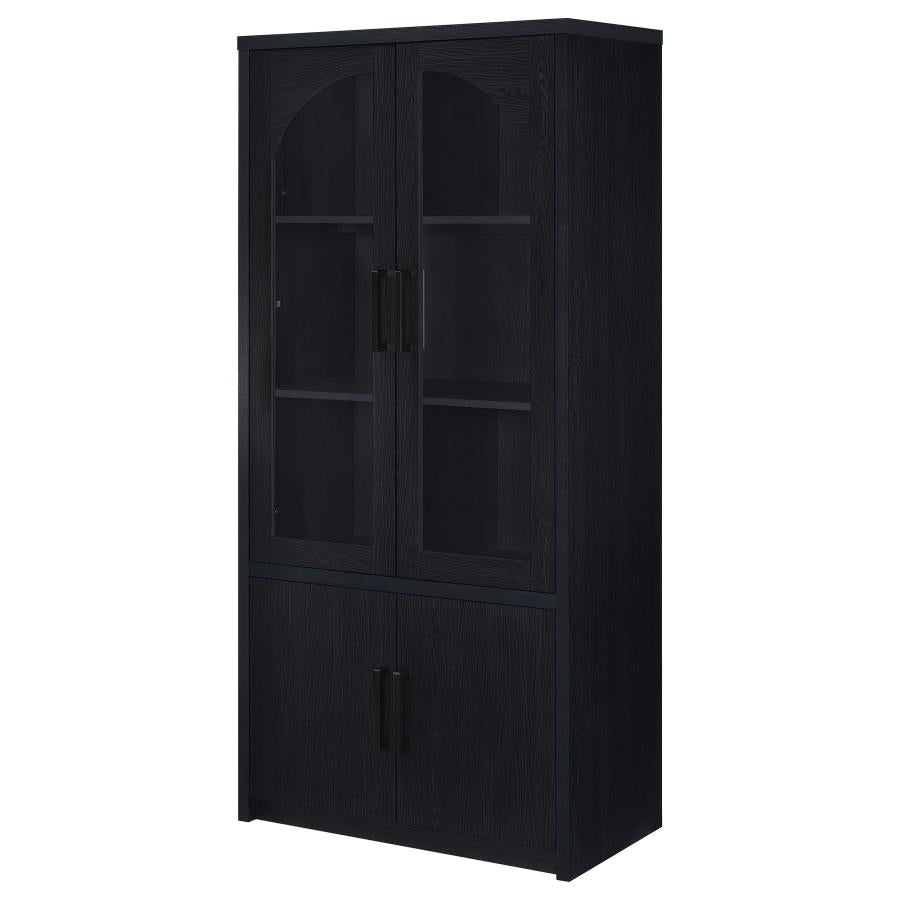 Riva 4-Door Tall Black Display Cabinet with LED Lighting - Modern Accent Storage