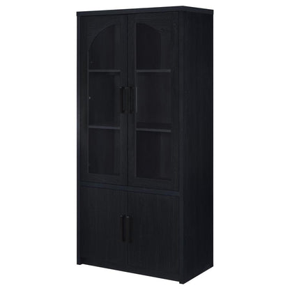 Riva 4-Door Tall Black Display Cabinet with LED Lighting - Modern Accent Storage
