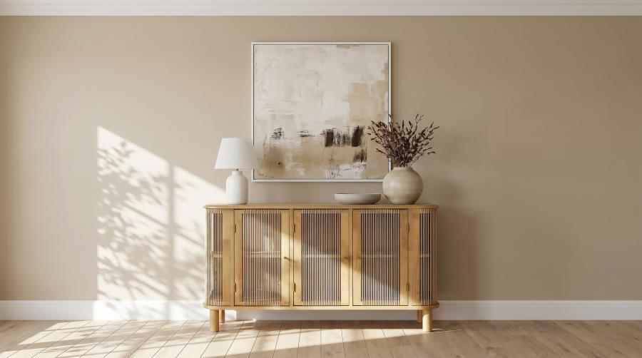 Ervine Natural 3‑Door Rope Panel Sideboard Accent Storage Cabinet