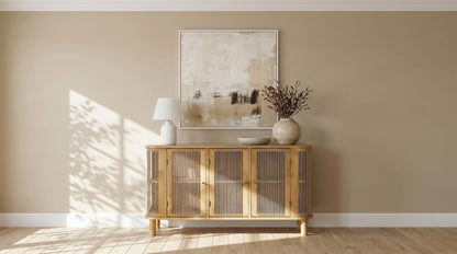 Ervine Natural 3‑Door Rope Panel Sideboard Accent Storage Cabinet