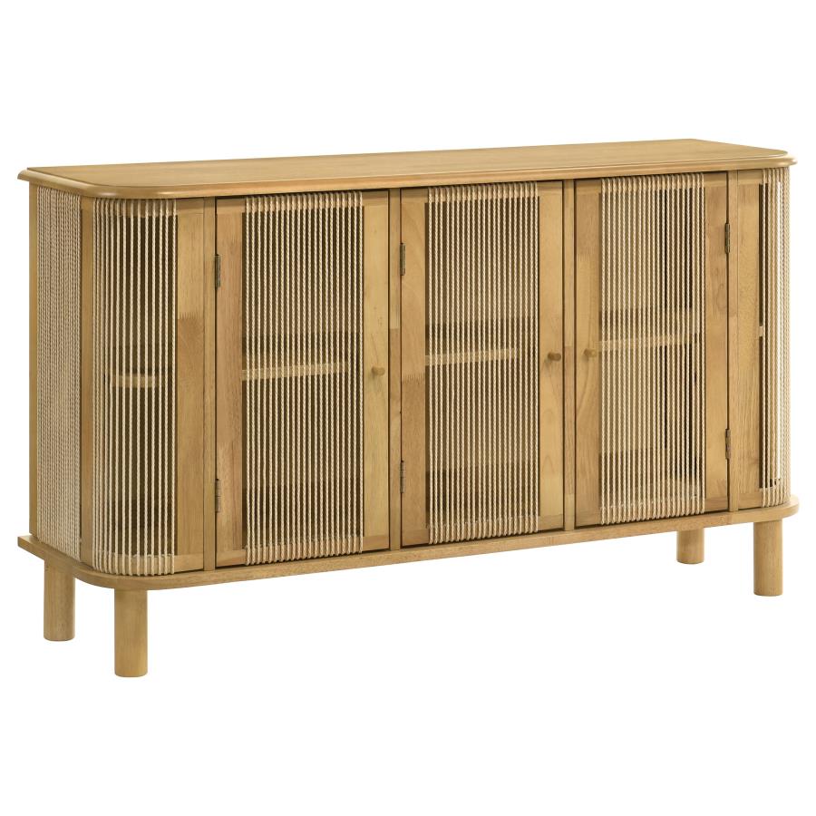 Ervine Natural 3‑Door Rope Panel Sideboard Accent Storage Cabinet