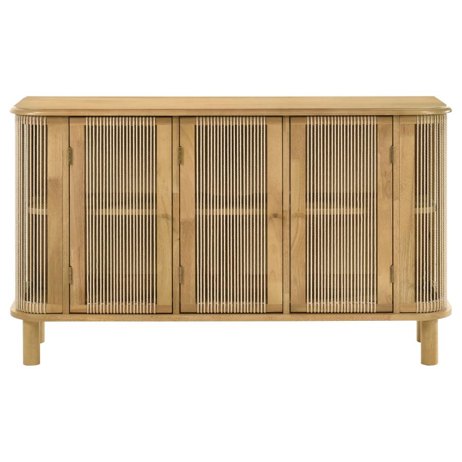 Ervine Natural 3‑Door Rope Panel Sideboard Accent Storage Cabinet
