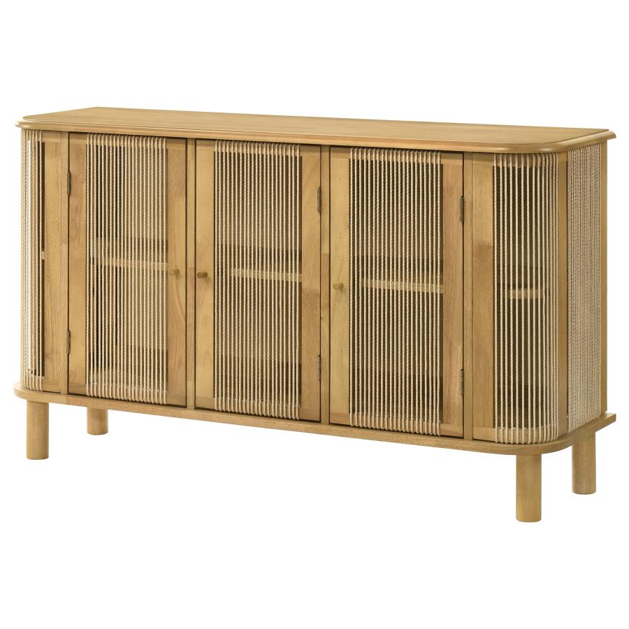 Ervine Natural 3‑Door Rope Panel Sideboard Accent Storage Cabinet