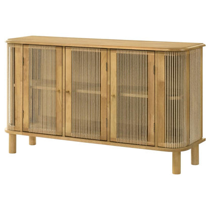 Ervine Natural 3‑Door Rope Panel Sideboard Accent Storage Cabinet