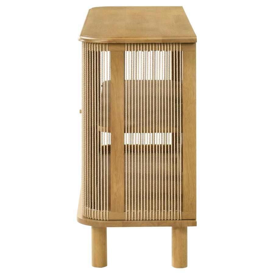 Ervine Natural 3‑Door Rope Panel Sideboard Accent Storage Cabinet