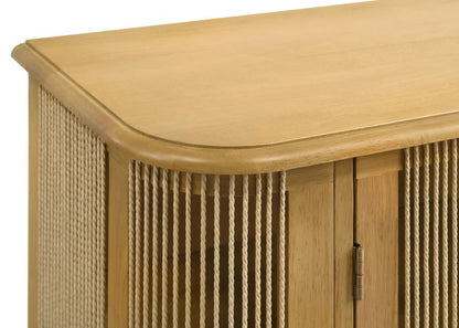 Ervine Natural 3‑Door Rope Panel Sideboard Accent Storage Cabinet