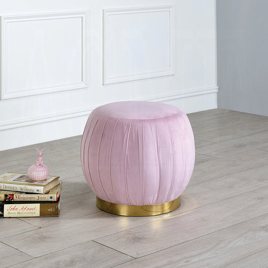 Zinnia Pink Carnation Velvet & Gold Finish Ottoman