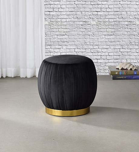 Zinnia Black Velvet & Gold Finish Ottoman