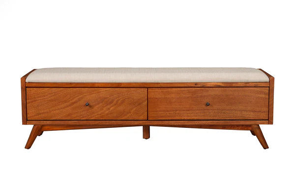 Flynn Acorn Bench - Stylish Mid-Century Modern Seating with Warm Acorn Finish