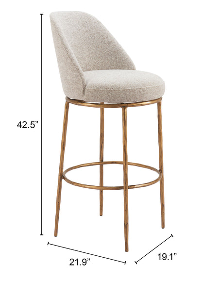 Nordhavn Swivel Barstool Beige & Gold – Chic Beige & Gold Swivel Barstool for Modern Kitchens or Bars