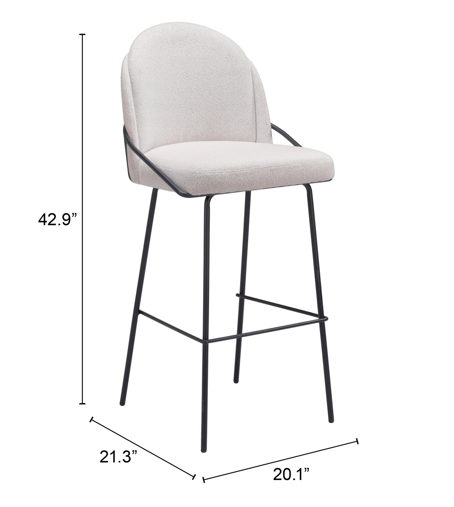 Jambi Barstool Set of 2 - Ivory Elegant and Comfortable Upholstered Barstools for Modern Kitchens and Bars