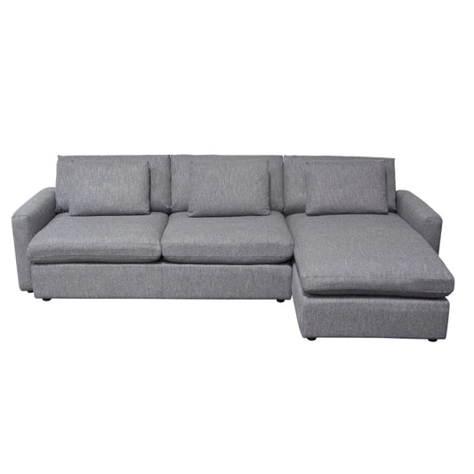 Arcadia Reversible Chaise Sectional Sofa – Plush Grey Fabric with Feather Down Seating