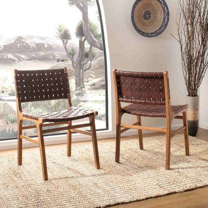 Taika Woven Leather Dining Chair Set of 2 - Elegant and Durable Seating for Contemporary Dining Spaces