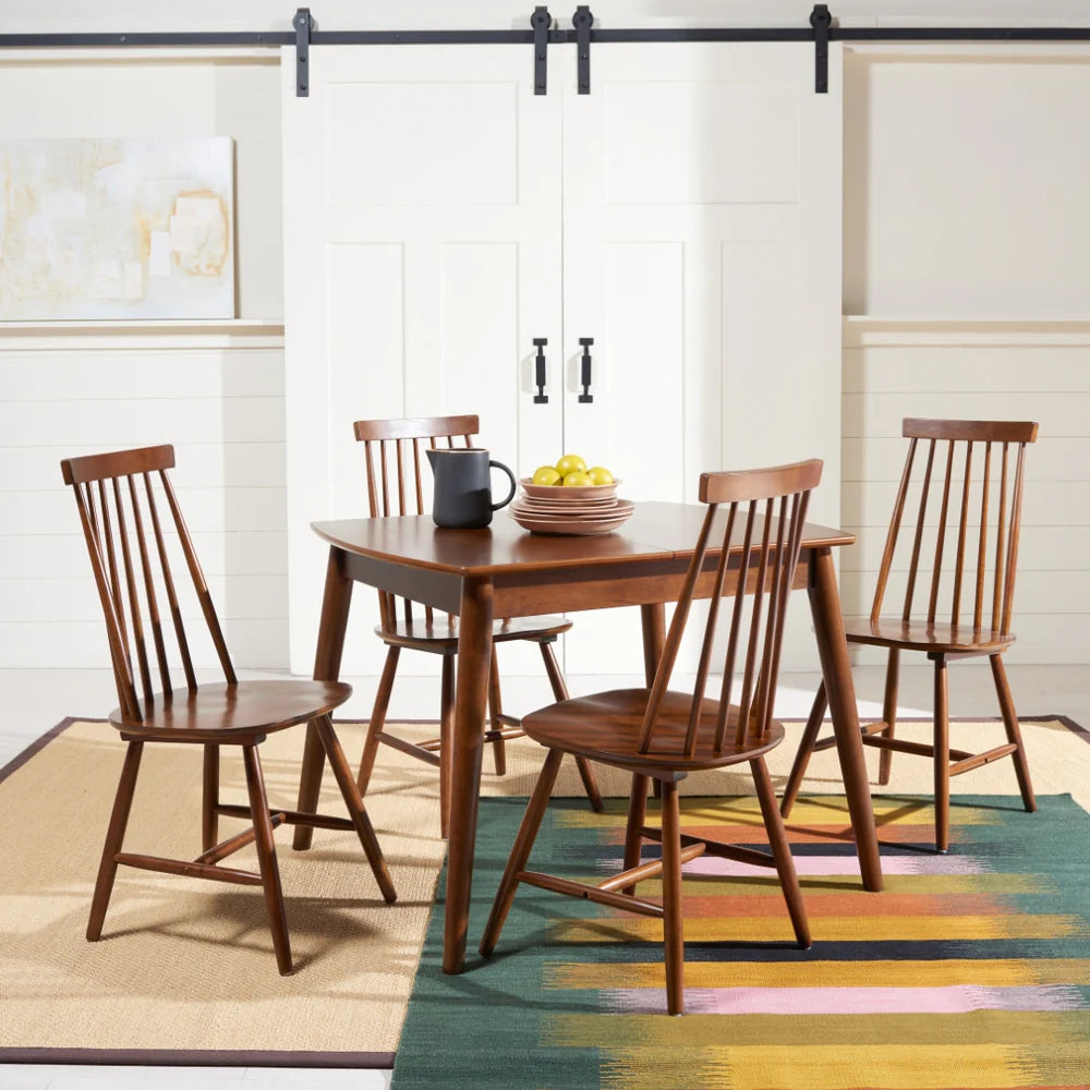Varda Walnut Wood Manual Extension Dining Table with Solid Legs - Elegant and Versatile Dining Room Centerpiece