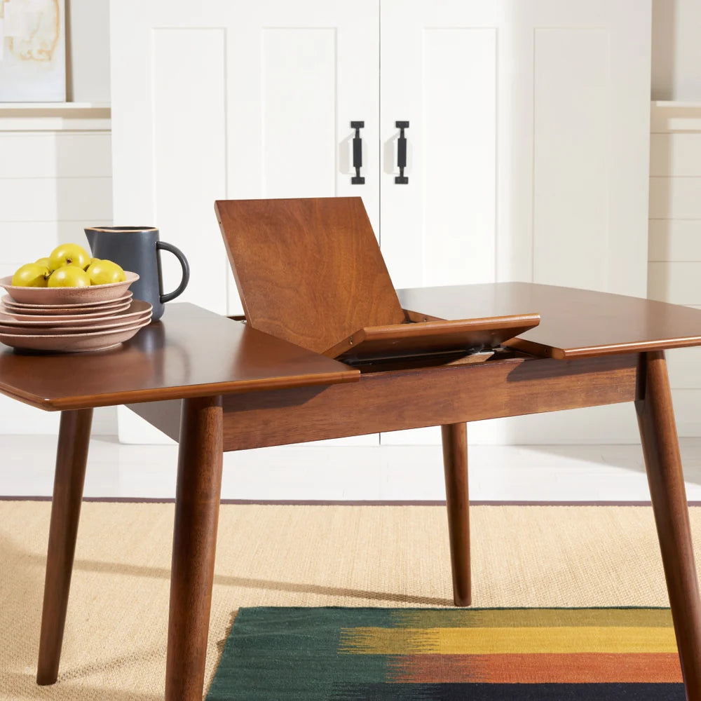 Varda Walnut Wood Manual Extension Dining Table with Solid Legs - Elegant and Versatile Dining Room Centerpiece