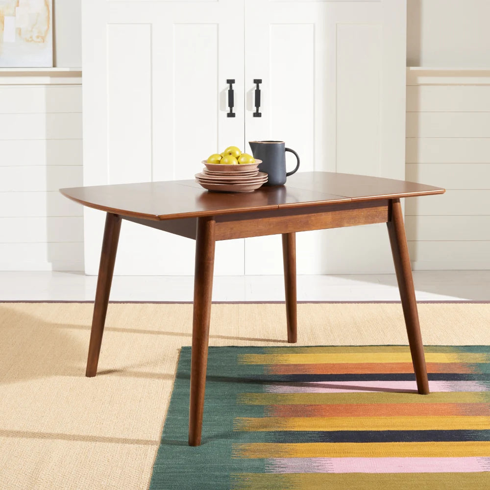 Varda Walnut Wood Manual Extension Dining Table with Solid Legs - Elegant and Versatile Dining Room Centerpiece