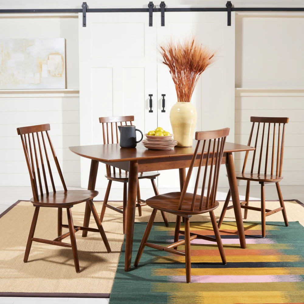 Varda Walnut Wood Manual Extension Dining Table with Solid Legs - Elegant and Versatile Dining Room Centerpiece
